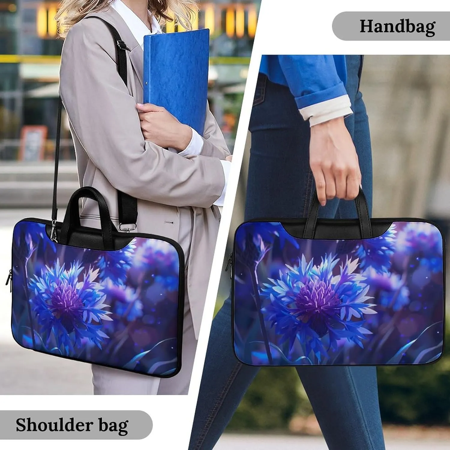 Purple Chrysanthemum Print Laptop Tote Bag Waterproof Computer Carrying Case Business Office Briefcase