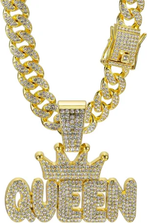Queen Hip-hop Cuban Chain, Rhinestone Pendant Necklace Jewelry For WomenWomen's Fashion Jewelry