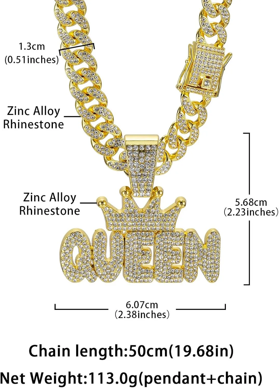 Queen Hip-hop Cuban Chain, Rhinestone Pendant Necklace Jewelry For WomenWomen's Fashion Jewelry