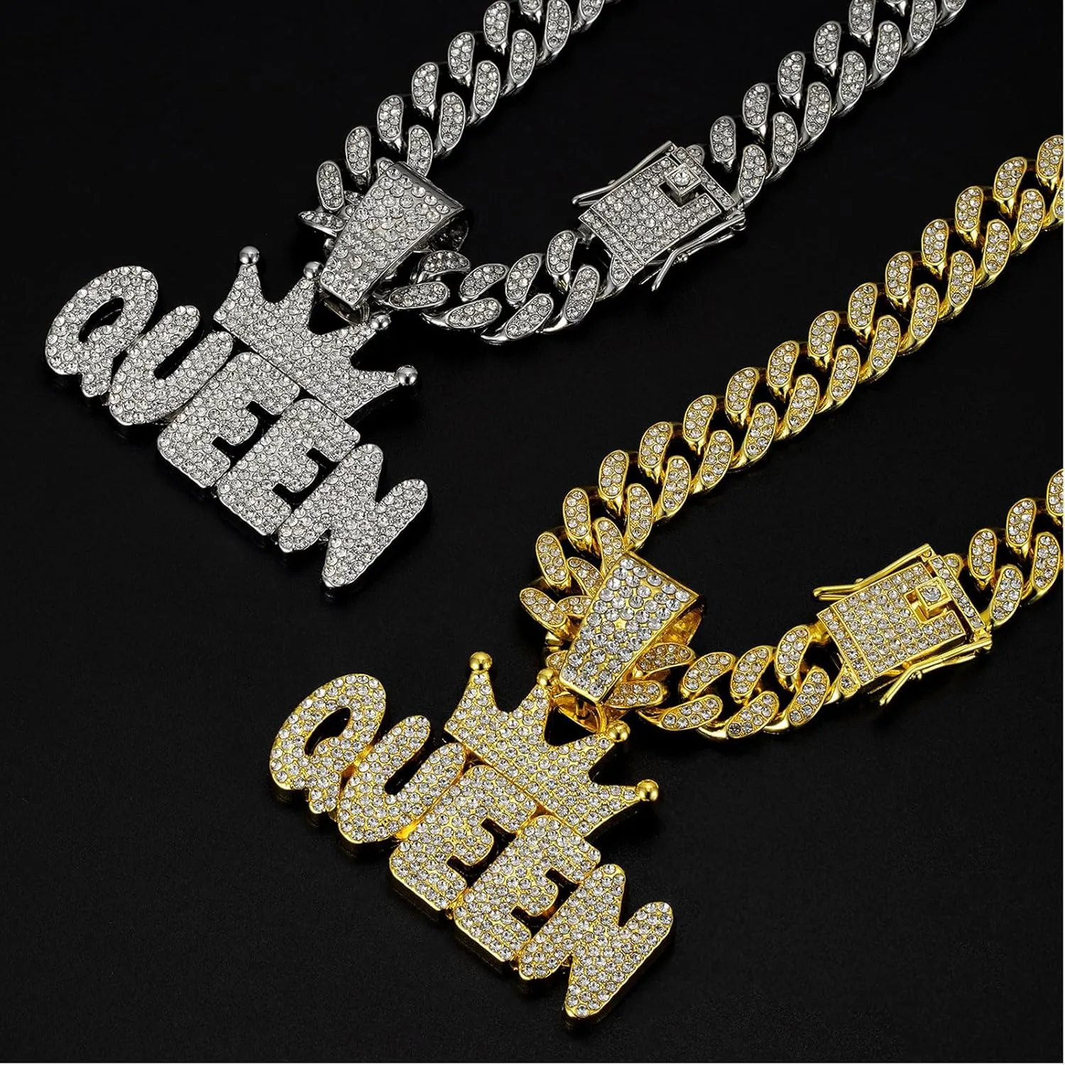 Queen Hip-hop Cuban Chain, Rhinestone Pendant Necklace Jewelry For WomenWomen's Fashion Jewelry