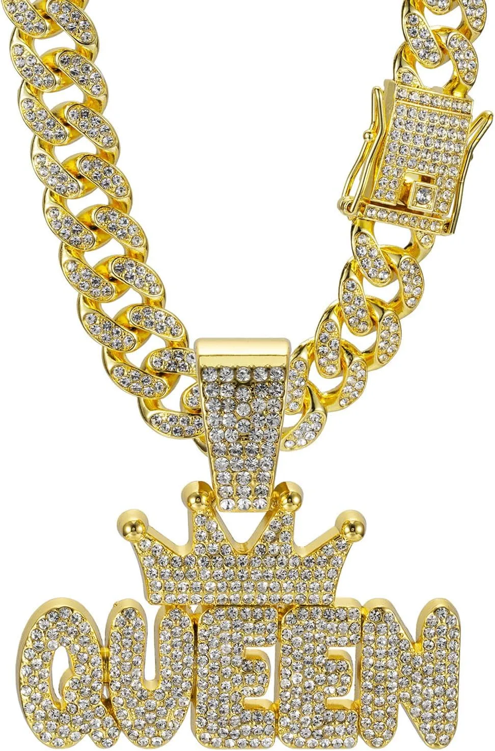 Queen Hip-hop Cuban Chain, Rhinestone Pendant Necklace Jewelry For WomenWomen's Fashion Jewelry