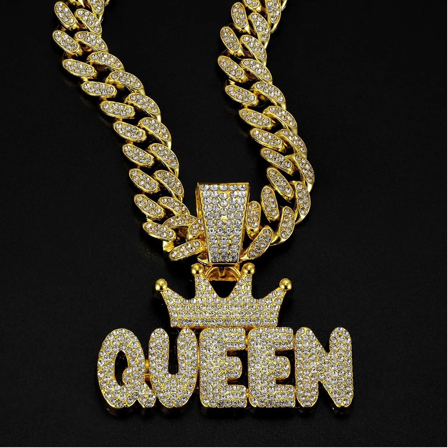 Queen Hip-hop Cuban Chain, Rhinestone Pendant Necklace Jewelry For WomenWomen's Fashion Jewelry