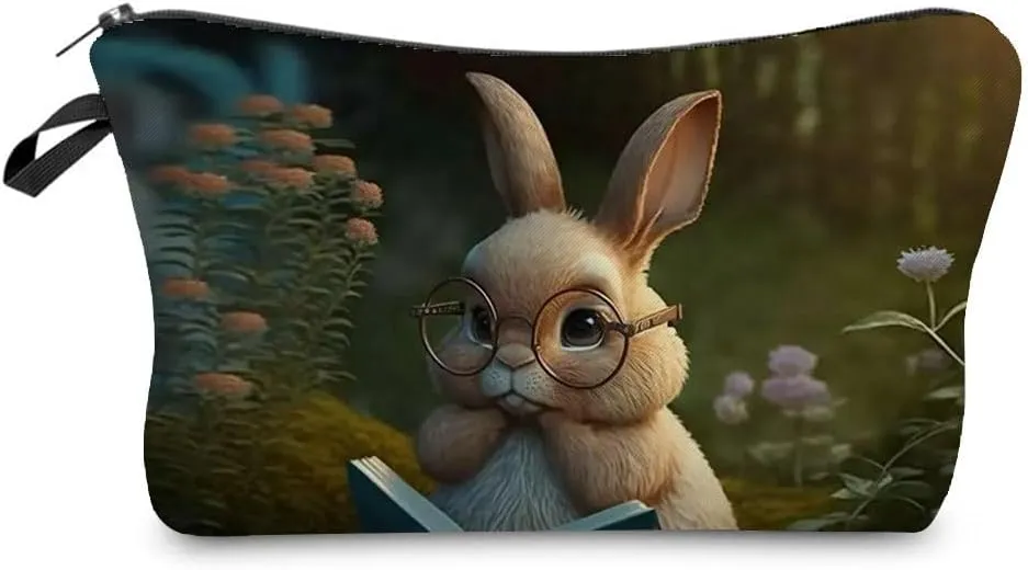 Rabbit Makeup Bag Cute Small Makeup Organizer Bag Travel Toiletry Zipper Pouch Birthday Christmas Gift for Rabbit Lovers Bunny Cosmetic Bag for Women Friends