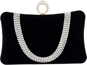 RAN Black Evening Bag Handbags, Rhinestone Velvet Clutch Purse for Women, Formal Wedding Party Prom Purse Money Bags