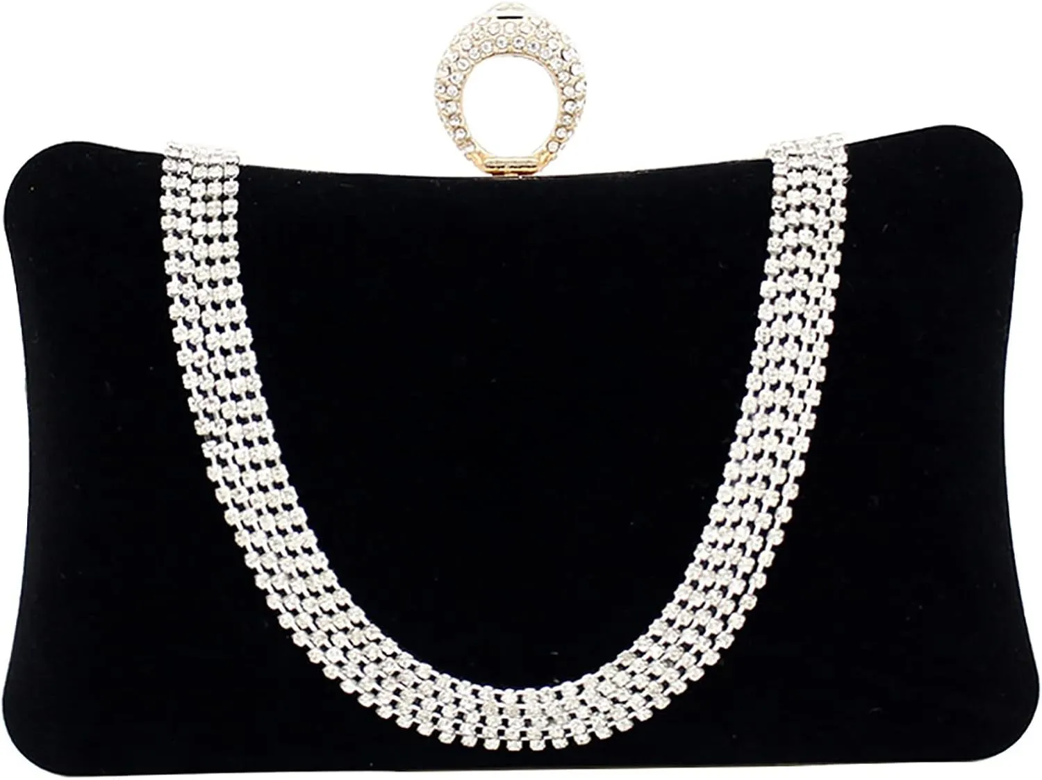 RAN Black Evening Bag Handbags, Rhinestone Velvet Clutch Purse for Women, Formal Wedding Party Prom Purse Money Bags