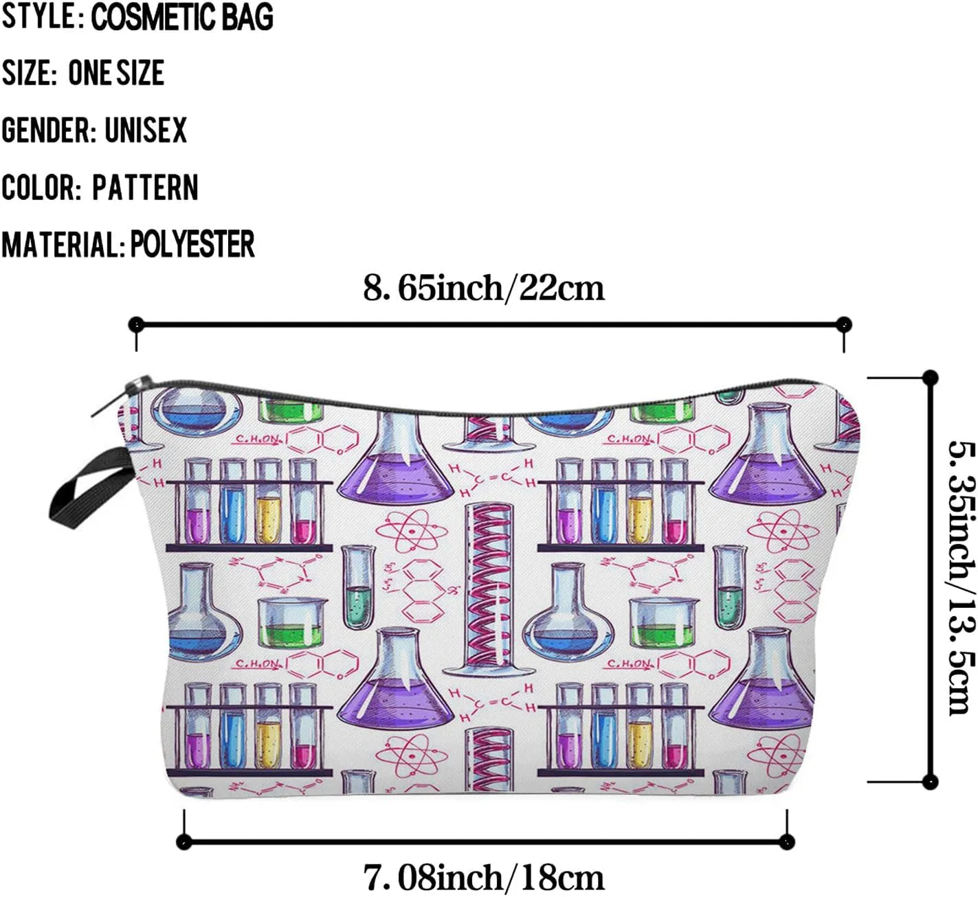 Reagent Bottles Makeup Bag Chemical Accessories Organizer Zipper Pouch Cartoon Chemical Appliance Cosmetic Bag Present for Chemists Chemistry Teachers Graduates