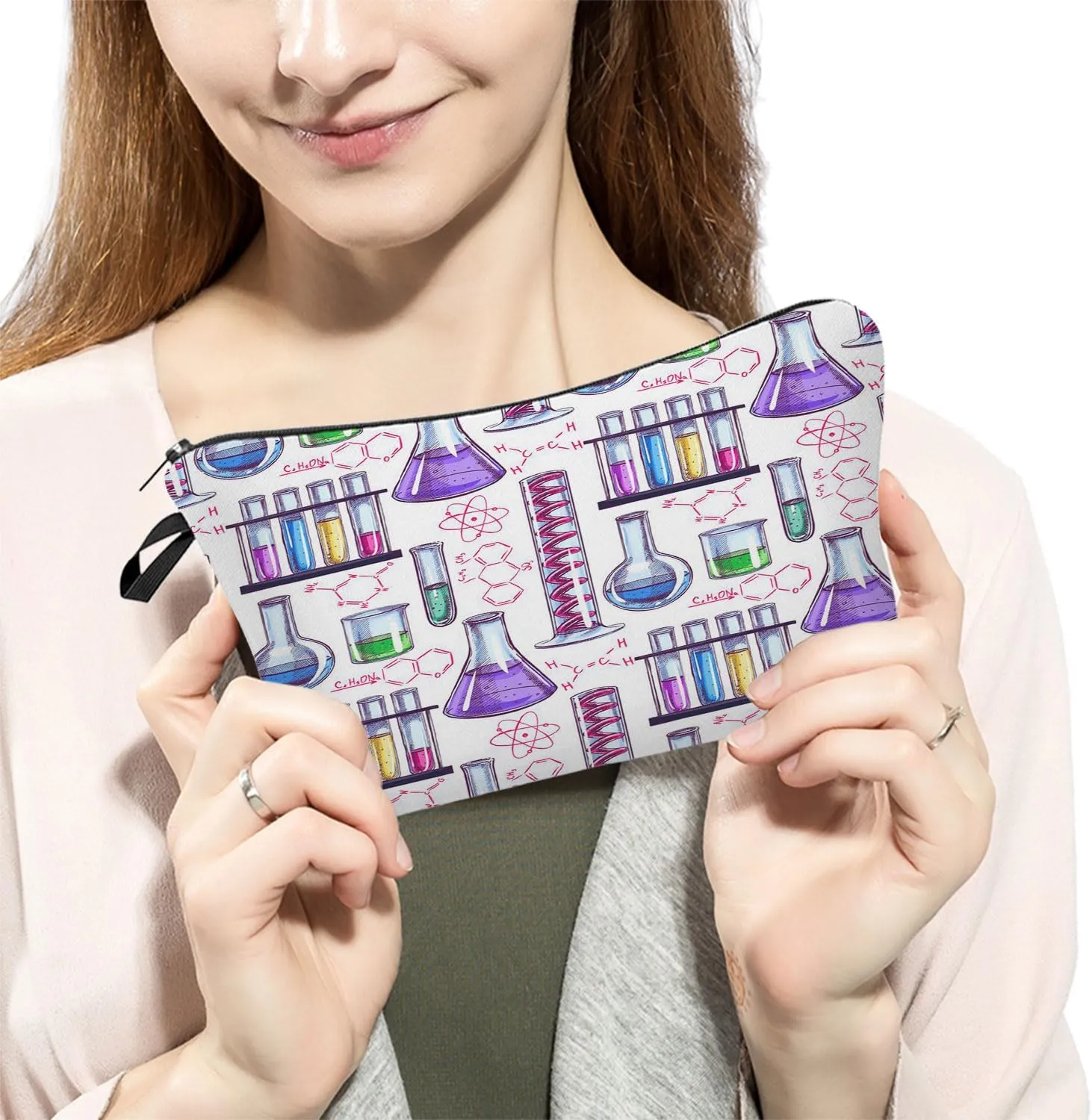 Reagent Bottles Makeup Bag Chemical Accessories Organizer Zipper Pouch Cartoon Chemical Appliance Cosmetic Bag Present for Chemists Chemistry Teachers Graduates