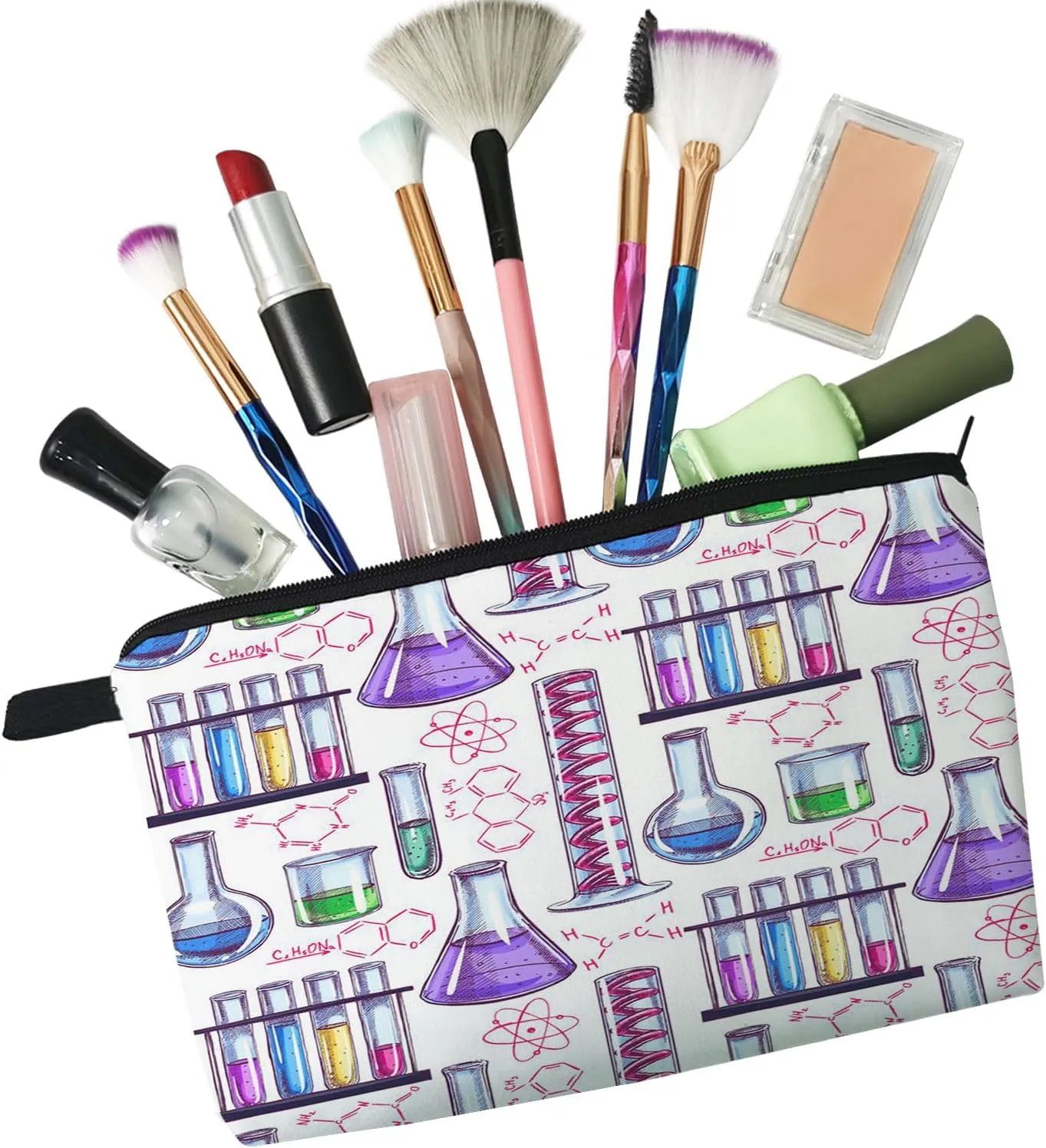 Reagent Bottles Makeup Bag Chemical Accessories Organizer Zipper Pouch Cartoon Chemical Appliance Cosmetic Bag Present for Chemists Chemistry Teachers Graduates