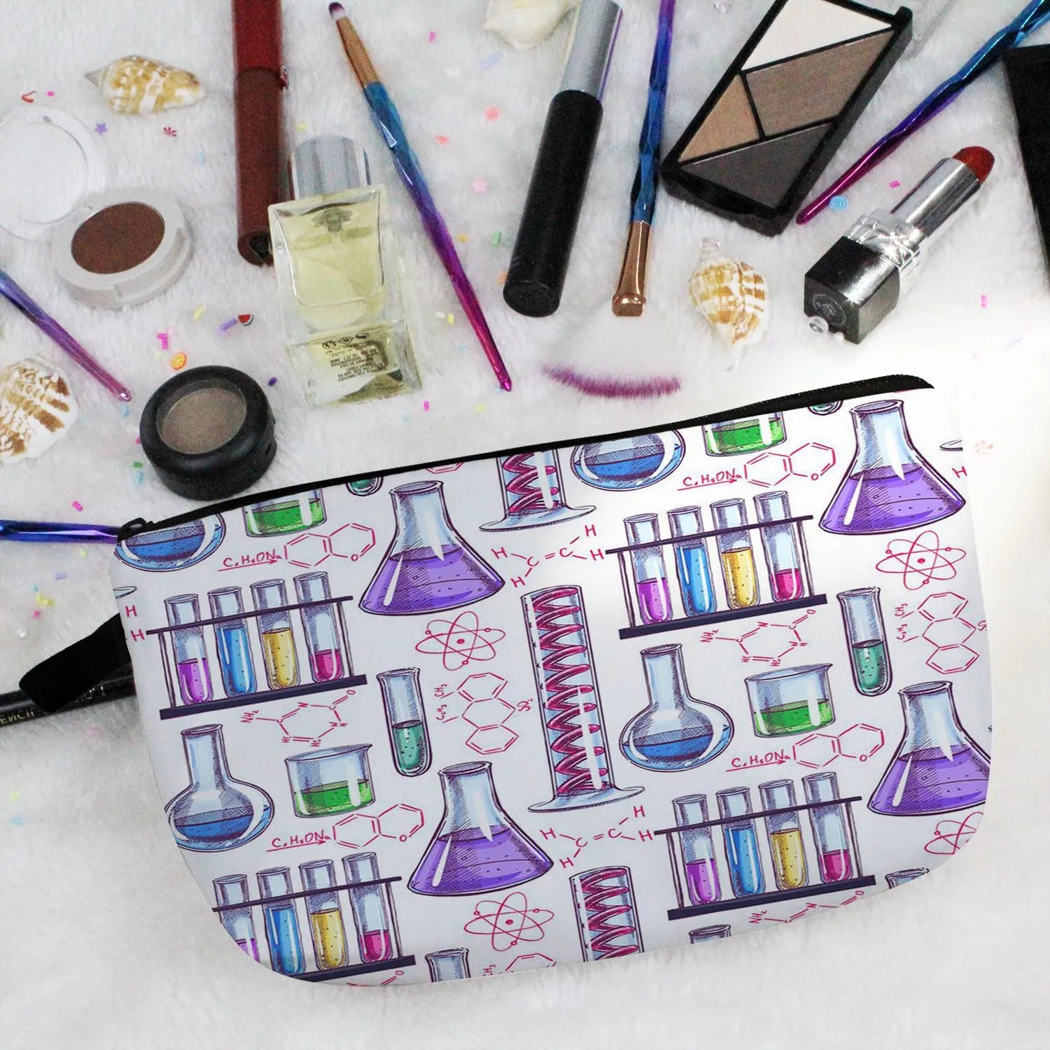 Reagent Bottles Makeup Bag Chemical Accessories Organizer Zipper Pouch Cartoon Chemical Appliance Cosmetic Bag Present for Chemists Chemistry Teachers Graduates