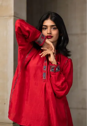 Red Patchwork Silk Shirt