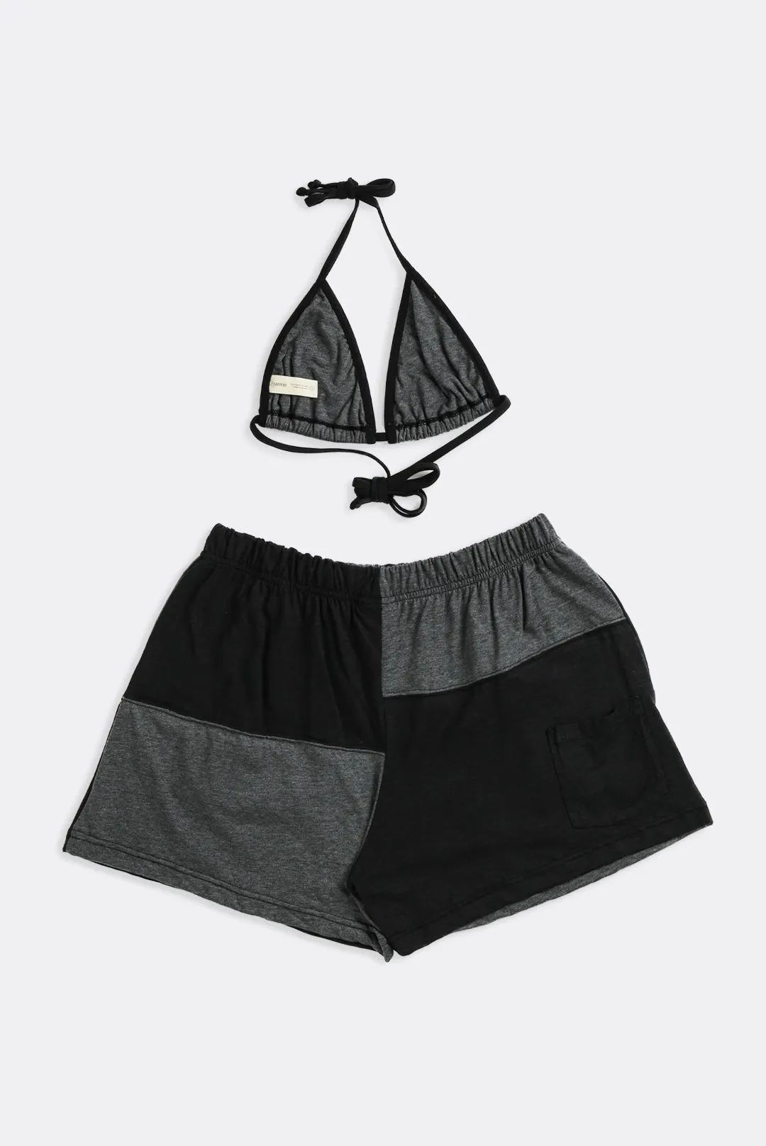 Rework Adidas Patchwork Tee Shorts Set - L