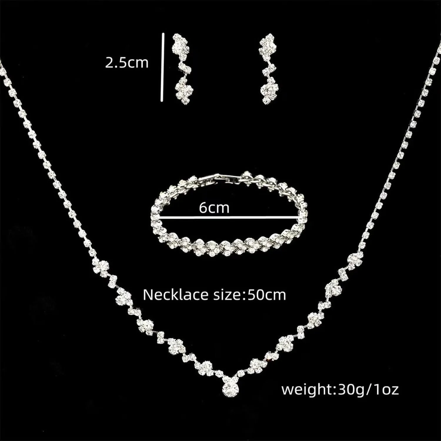 Roe Dolph Silver Jewelry Set Prom Necklace Bracelet Earrings Rhinestone Costume Jewelry for Women Bridal Jewelry Set for Wedding Prom Dresses 2025