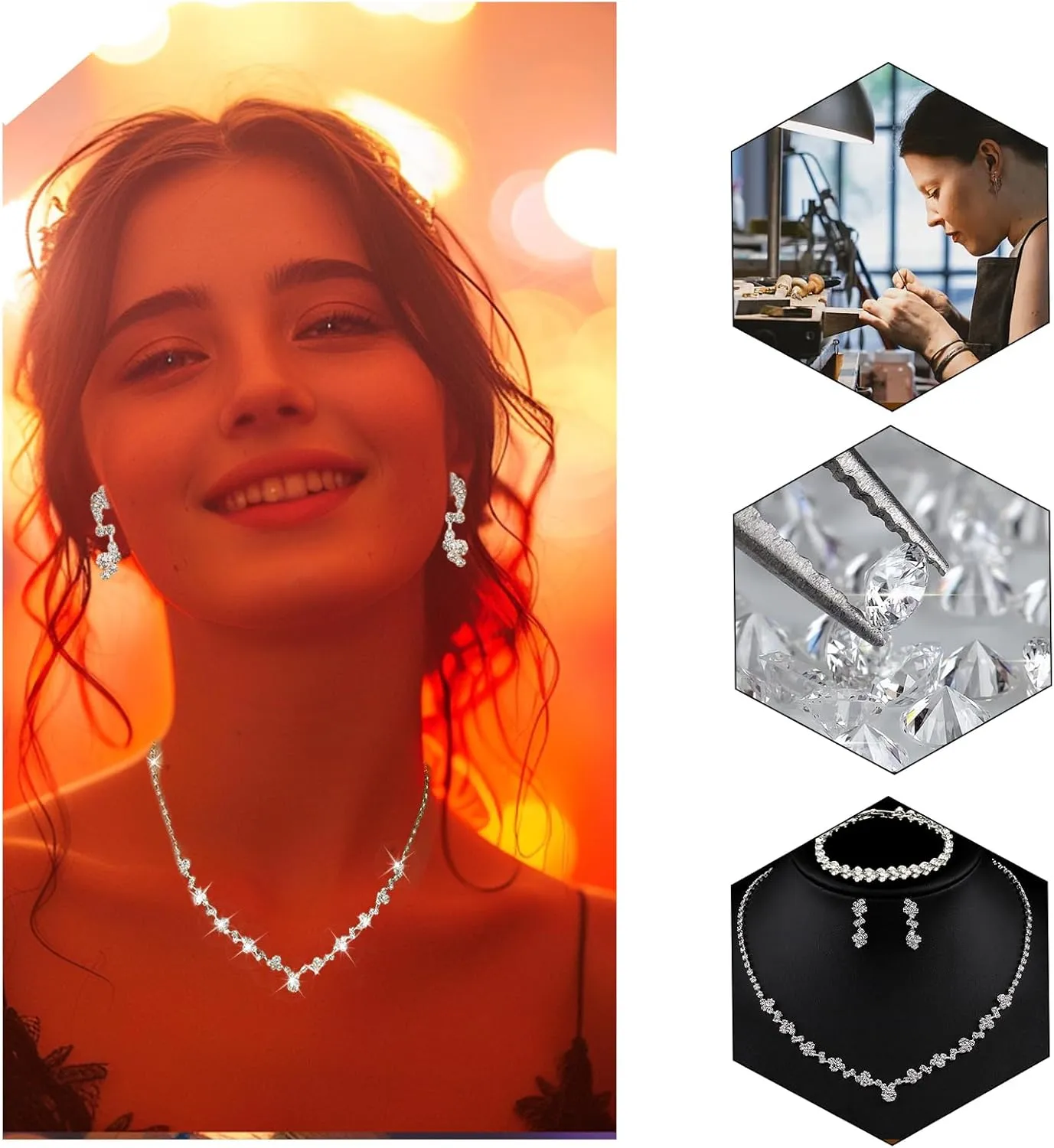 Roe Dolph Silver Jewelry Set Prom Necklace Bracelet Earrings Rhinestone Costume Jewelry for Women Bridal Jewelry Set for Wedding Prom Dresses 2025