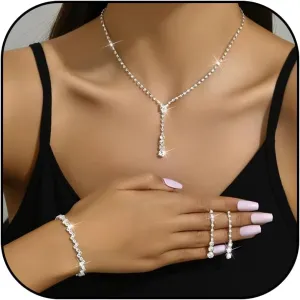 Roe Dolph Silver Jewelry Set Prom Necklace Bracelet Earrings Rhinestone Costume Jewelry for Women Bridal Jewelry Set for Wedding Prom Dresses 2025