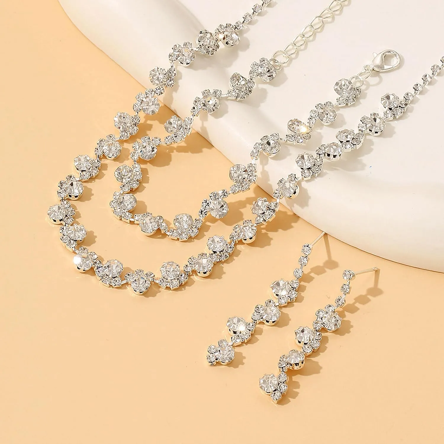 Roe Dolph Silver Jewelry Set Prom Necklace Bracelet Earrings Rhinestone Costume Jewelry for Women Bridal Jewelry Set for Wedding Prom Dresses 2025