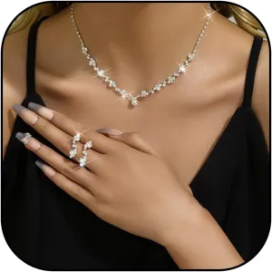 Roe Dolph Silver Jewelry Set Prom Necklace Bracelet Earrings Rhinestone Costume Jewelry for Women Bridal Jewelry Set for Wedding Prom Dresses 2025
