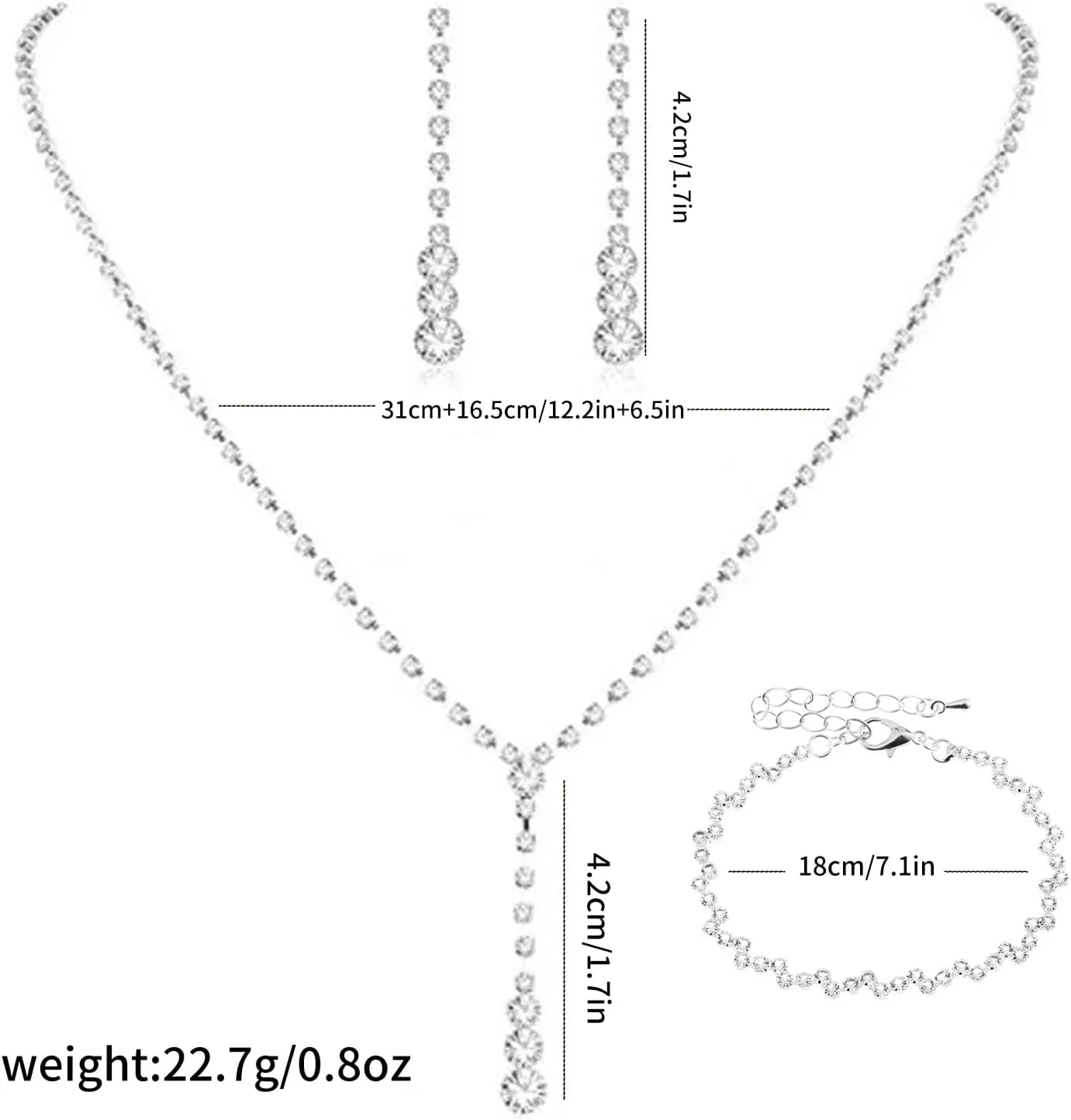 Roe Dolph Silver Jewelry Set Prom Necklace Bracelet Earrings Rhinestone Costume Jewelry for Women Bridal Jewelry Set for Wedding Prom Dresses 2025