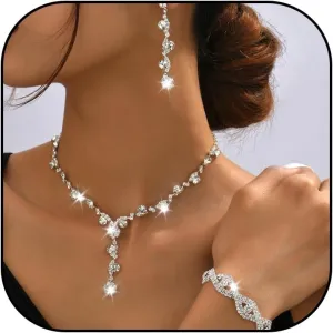 Roe Dolph Silver Jewelry Set Prom Necklace Bracelet Earrings Rhinestone Costume Jewelry for Women Bridal Jewelry Set for Wedding Prom Dresses 2025