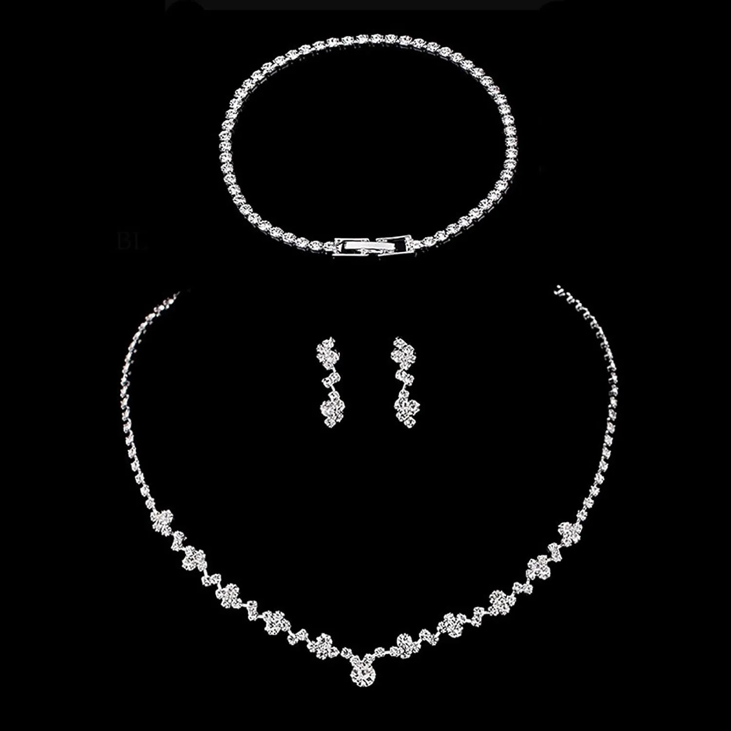 Roe Dolph Silver Jewelry Set Prom Necklace Bracelet Earrings Rhinestone Costume Jewelry for Women Bridal Jewelry Set for Wedding Prom Dresses 2025