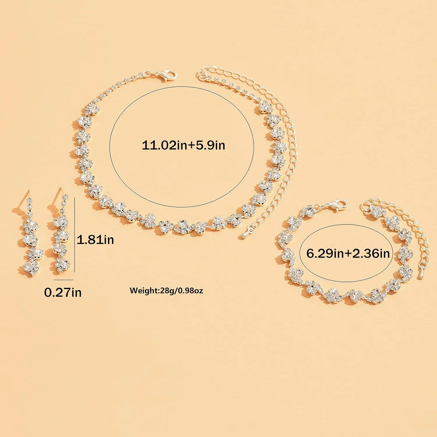 Roe Dolph Silver Jewelry Set Prom Necklace Bracelet Earrings Rhinestone Costume Jewelry for Women Bridal Jewelry Set for Wedding Prom Dresses 2025