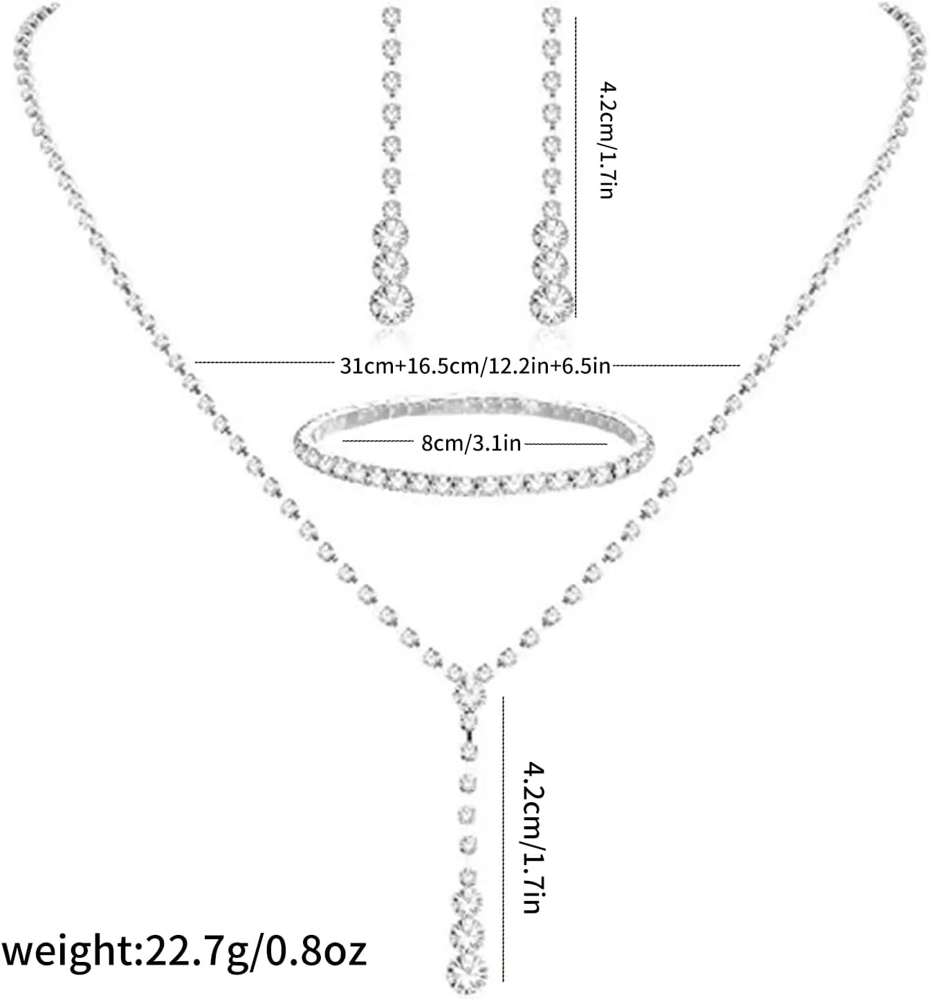Roe Dolph Silver Jewelry Set Prom Necklace Bracelet Earrings Rhinestone Costume Jewelry for Women Bridal Jewelry Set for Wedding Prom Dresses 2025
