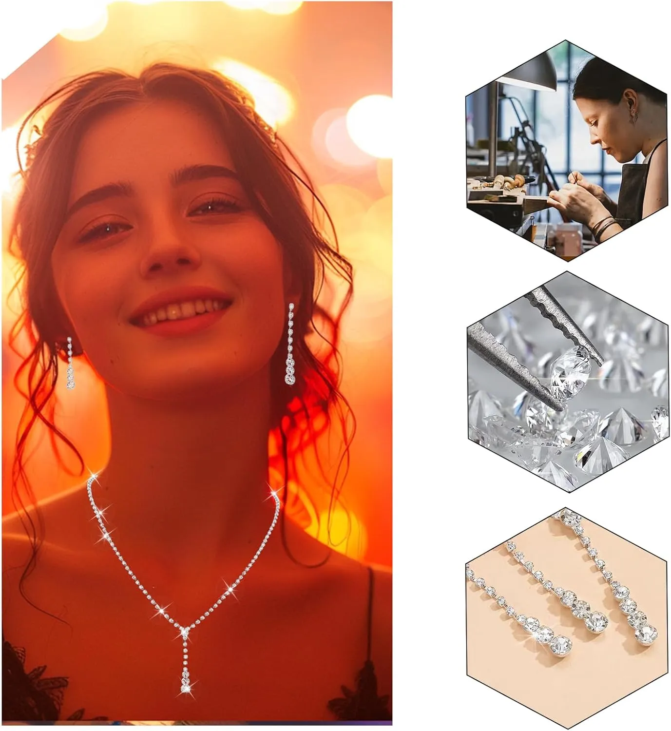 Roe Dolph Silver Jewelry Set Prom Necklace Bracelet Earrings Rhinestone Costume Jewelry for Women Bridal Jewelry Set for Wedding Prom Dresses 2025