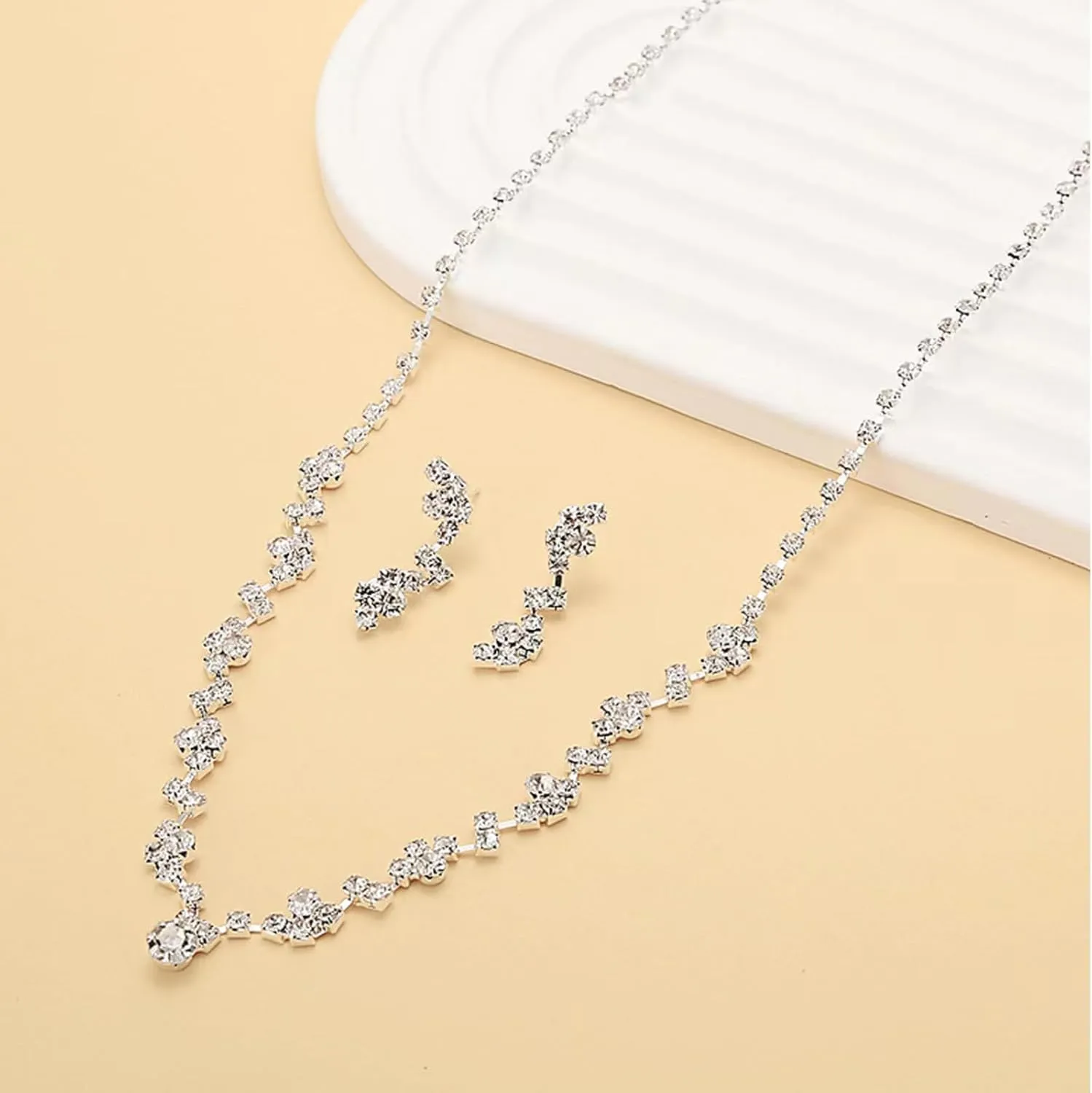 Roe Dolph Silver Jewelry Set Prom Necklace Bracelet Earrings Rhinestone Costume Jewelry for Women Bridal Jewelry Set for Wedding Prom Dresses 2025