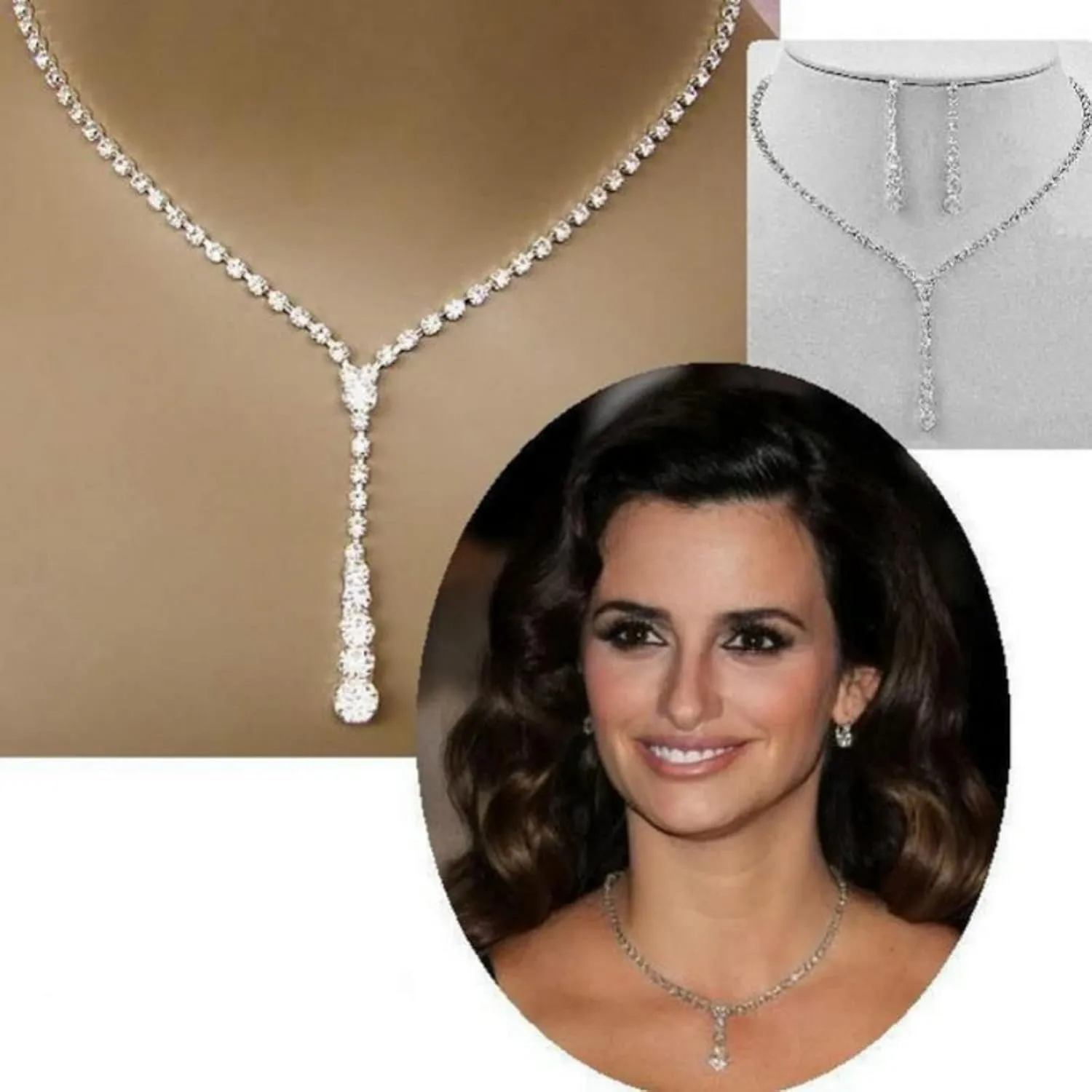 Roe Dolph Silver Jewelry Set Prom Necklace Bracelet Earrings Rhinestone Costume Jewelry for Women Bridal Jewelry Set for Wedding Prom Dresses 2025