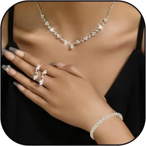Roe Dolph Silver Jewelry Set Prom Necklace Bracelet Earrings Rhinestone Costume Jewelry for Women Bridal Jewelry Set for Wedding Prom Dresses 2025