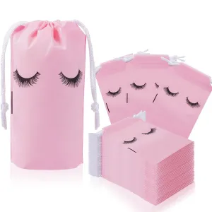 Rohuis 50pcs Eyelash Aftercare Lash Bags for Clients - Drawstring Makeup Cosmetic Shampoo Sample Pouches for Women and Girls- Small Business Supplies (Pink,4 x 6 Inches)