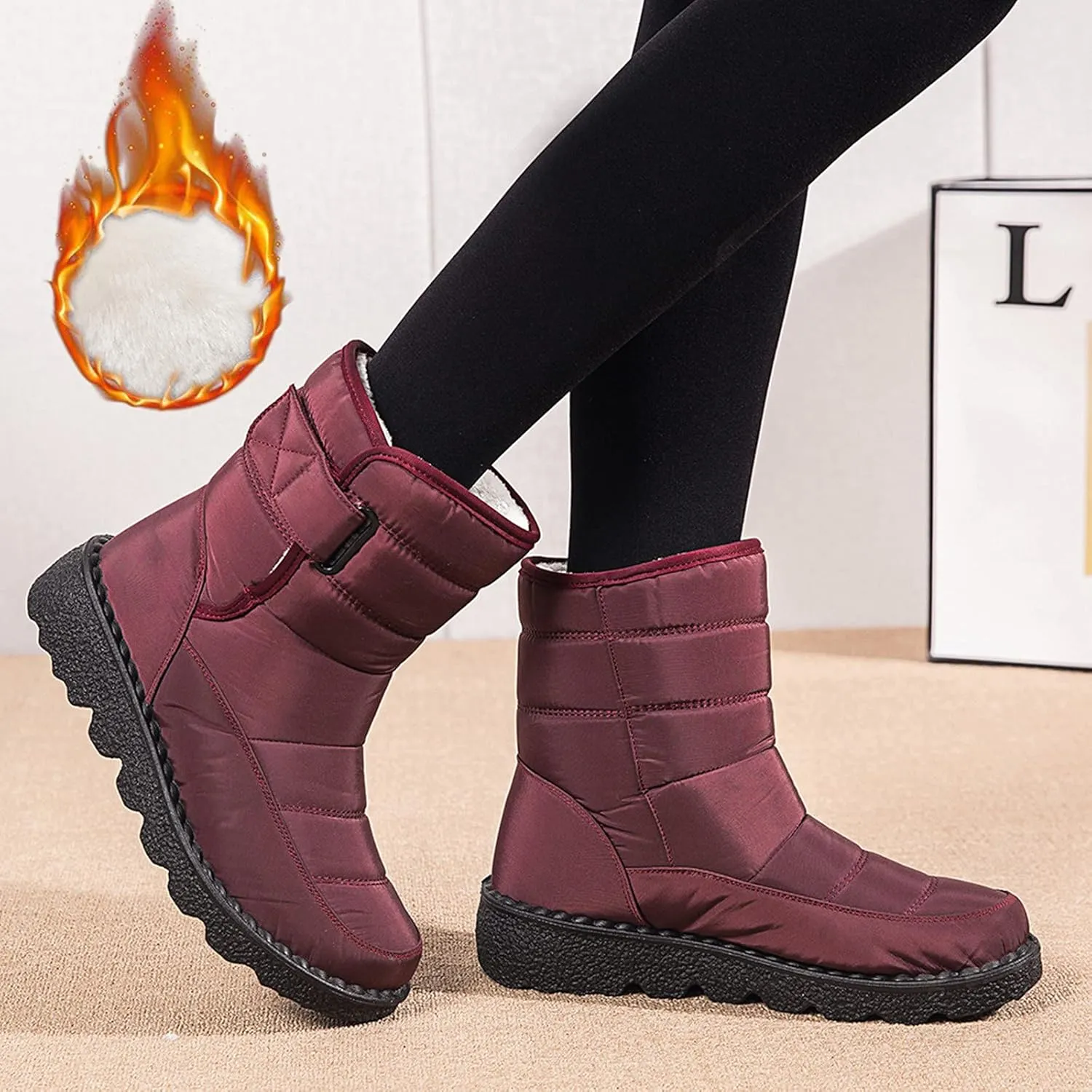 SBGMoSJ Short Winter Boots for Women Waterproof Snow Women's Duck Boots Waterproof Black Women Winter Boots Wide Size Winter Boot Women Botas De Nieve