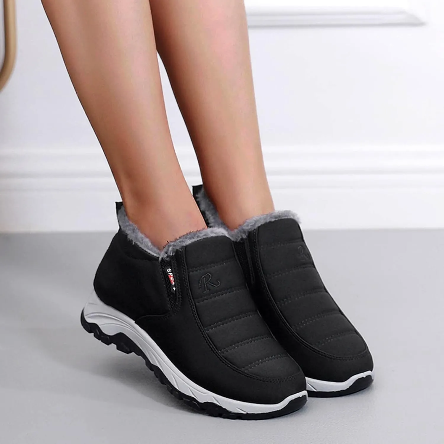 SBGMoSJ Slip on Winter Boots for Women Black Womens Winter Boots Waterproof Insulated Fur Boots for Women Winter Outdoor Work Boots for Women Waterproof Botas De Invierno Impermeables Para Mujer