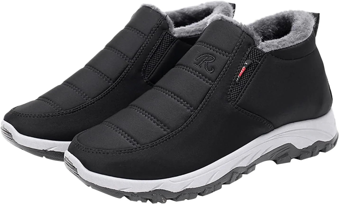 SBGMoSJ Slip on Winter Boots for Women Black Womens Winter Boots Waterproof Insulated Fur Boots for Women Winter Outdoor Work Boots for Women Waterproof Botas De Invierno Impermeables Para Mujer