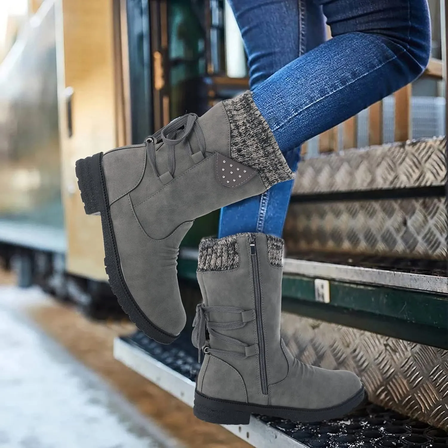 SBGMoSJ Winter Boots for Women Fashion Dressy Women's Waterproof Boots Wide Width Woman Winter Boots Wide Size 11 Womens Winter Fur Lined Boots Botas De Mujer Para La Nieve Que No Se Resbale