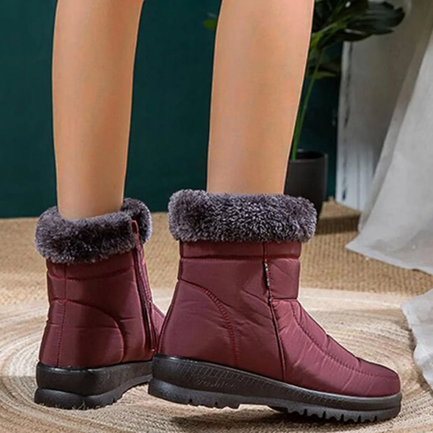 SBGMoSJ Winter Boots for Women Wide Width Brown Women's Tall Waterproof Winter Boots Woman Winter Boots Waterproof Mid Calf Winter Boots for Women Low Heel Botas De Trabajo Para Nieve