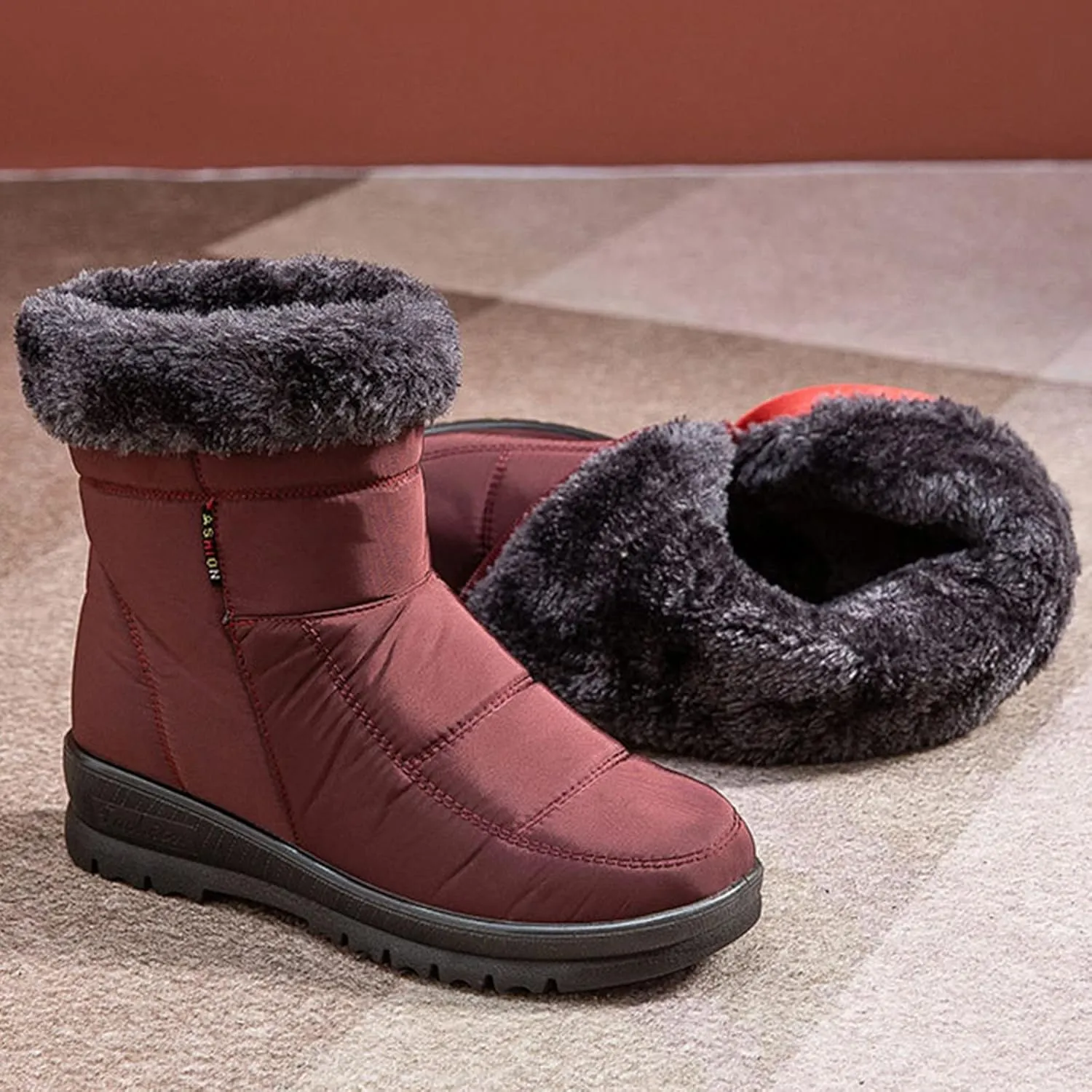 SBGMoSJ Winter Boots for Women Wide Width Brown Women's Tall Waterproof Winter Boots Woman Winter Boots Waterproof Mid Calf Winter Boots for Women Low Heel Botas De Trabajo Para Nieve