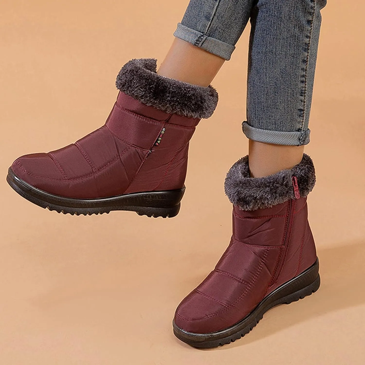 SBGMoSJ Winter Boots for Women Wide Width Brown Women's Tall Waterproof Winter Boots Woman Winter Boots Waterproof Mid Calf Winter Boots for Women Low Heel Botas De Trabajo Para Nieve