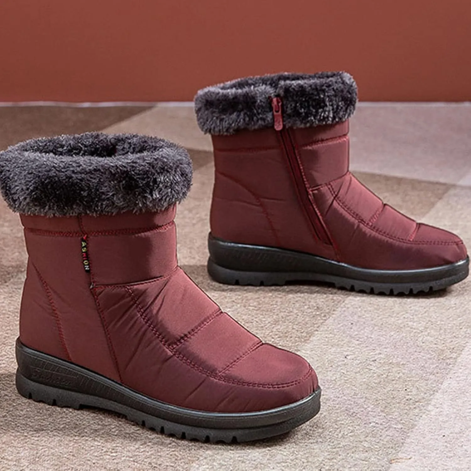 SBGMoSJ Winter Boots for Women Wide Width Brown Women's Tall Waterproof Winter Boots Woman Winter Boots Waterproof Mid Calf Winter Boots for Women Low Heel Botas De Trabajo Para Nieve