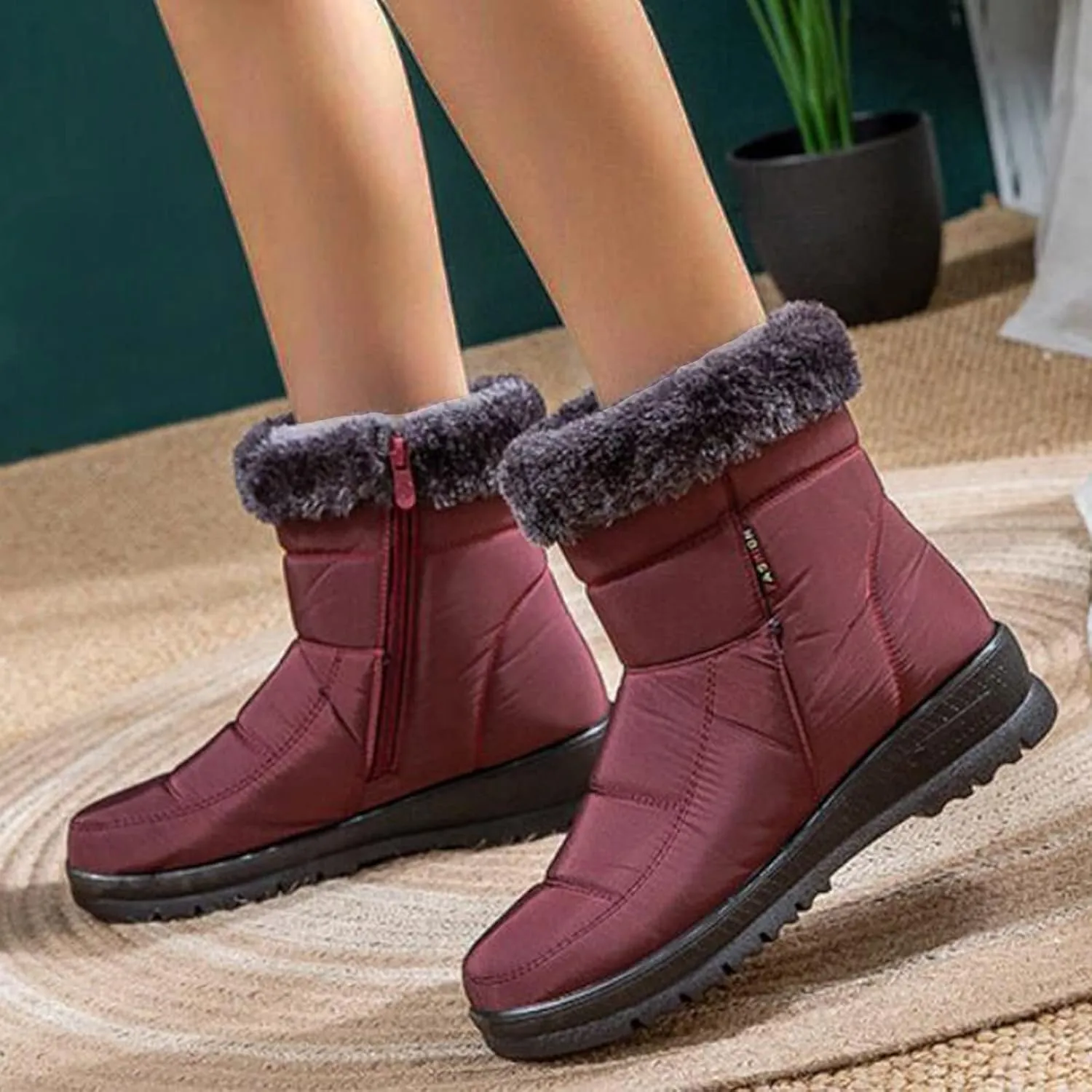 SBGMoSJ Winter Boots for Women Wide Width Brown Women's Tall Waterproof Winter Boots Woman Winter Boots Waterproof Mid Calf Winter Boots for Women Low Heel Botas De Trabajo Para Nieve
