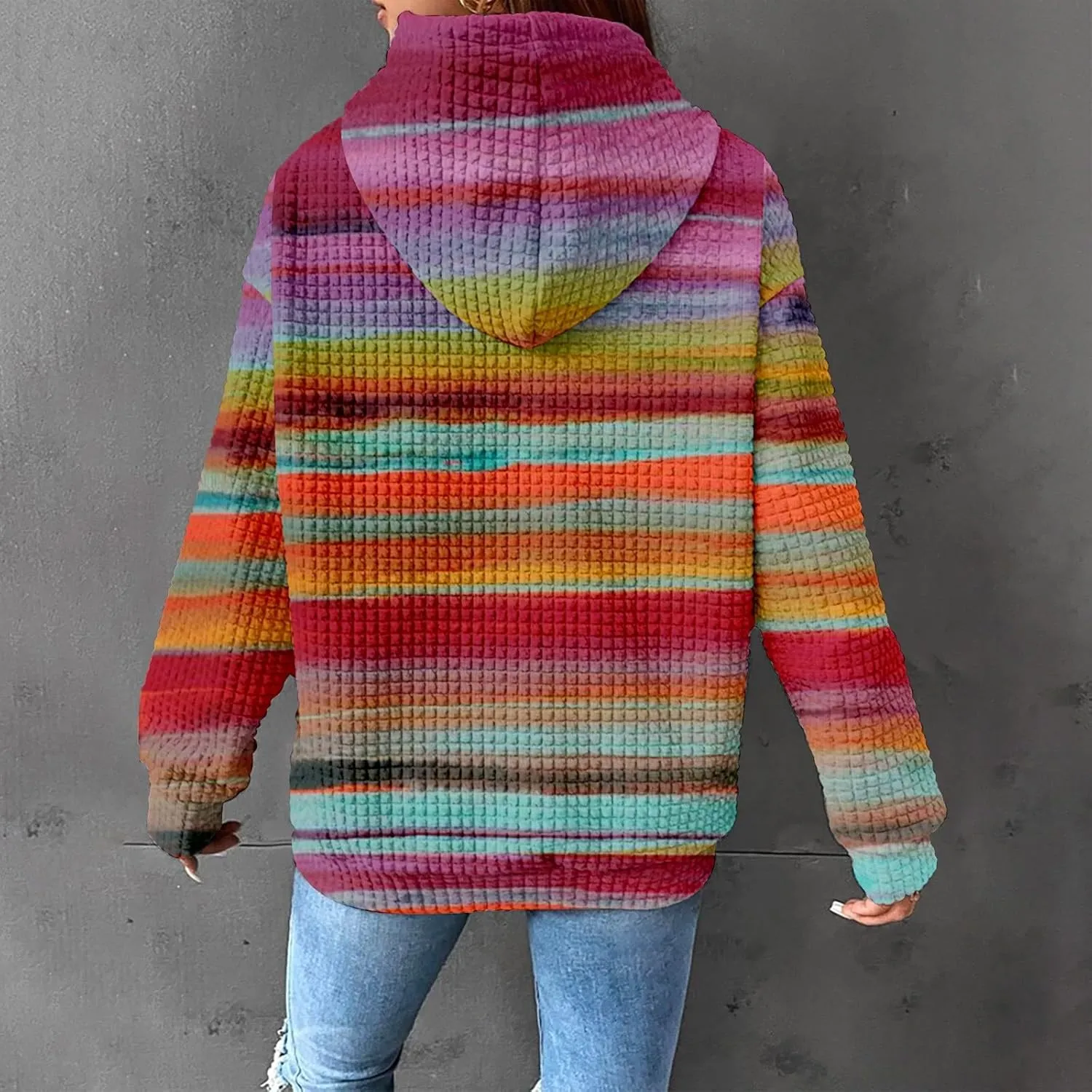 SHAOBGE Hoodies For Women Casual Pullover Waffle Long Sleeve Drawstring Hooded Sweatshirt with Pocket
