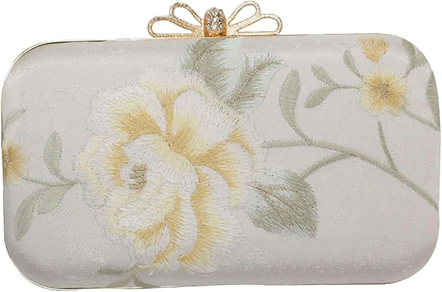 Silk Evening Bag for Women, Flower Wedding Evening Clutch Purse with Tassel Pendant, Floral Pattern Clutch Bag (Color : Beige)