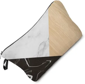 Simple Aesthetic Marble Makeup Bag Cute Small Travel Cosmetic Bag Wood Grain Organizer Bag with Zipper Marble Pattern Toiletry Cosmetic Bag Present for Women Friends