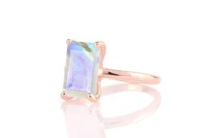 Single Rainbow Moonstone Ring - Dainty Stackable Rings for Women - Customizable 18k Rose Gold Ring - Fashion Jewelry, Gemstone Jewelry, Birthstone Jewelry - with Box