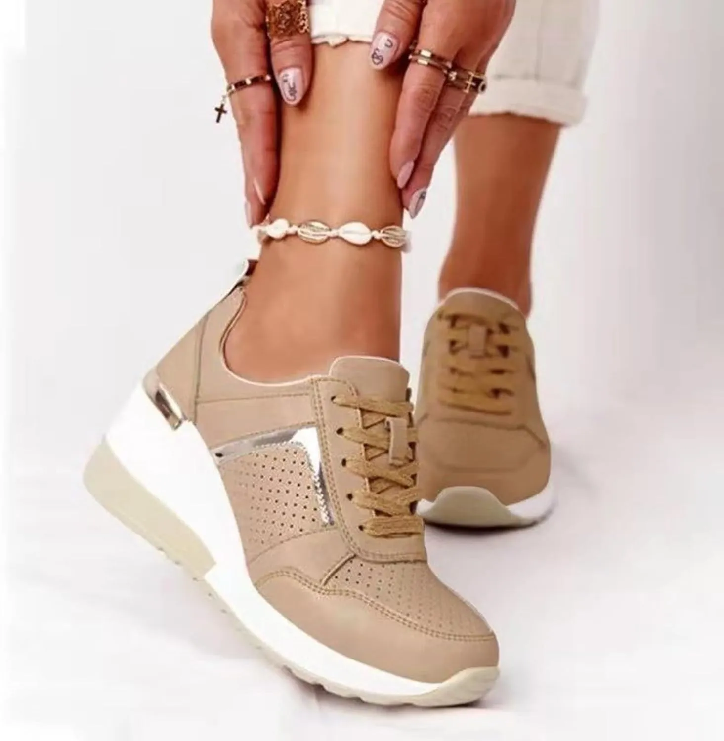 Slip on Walking Shoes for Women Comfy PU Leather Non Slip Comfortable Running Shoes Breathable Sports Workout Tennis Shoes Fashion Lace Up Sneakers