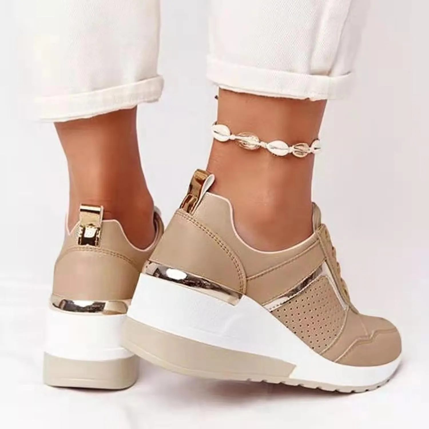 Slip on Walking Shoes for Women Comfy PU Leather Non Slip Comfortable Running Shoes Breathable Sports Workout Tennis Shoes Fashion Lace Up Sneakers