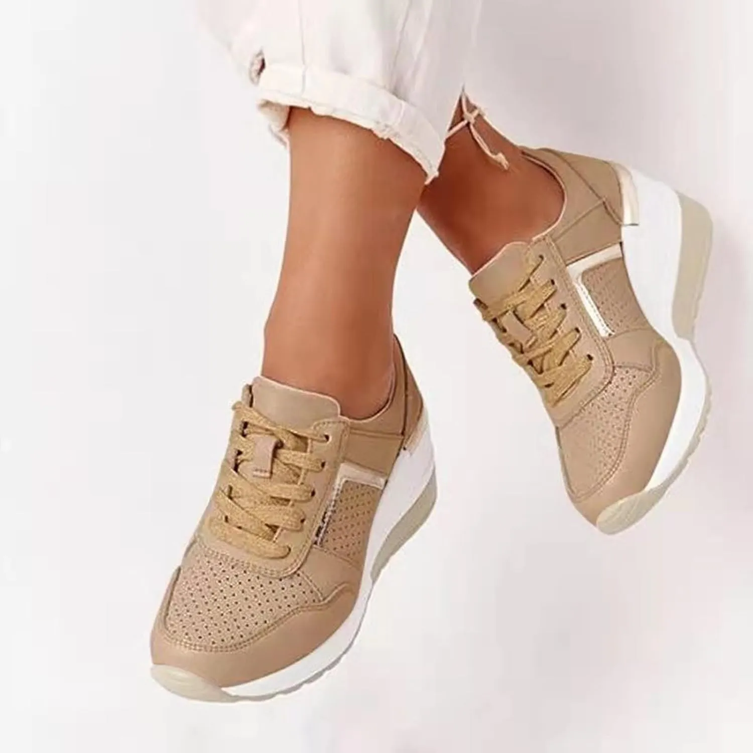 Slip on Walking Shoes for Women Comfy PU Leather Non Slip Comfortable Running Shoes Breathable Sports Workout Tennis Shoes Fashion Lace Up Sneakers