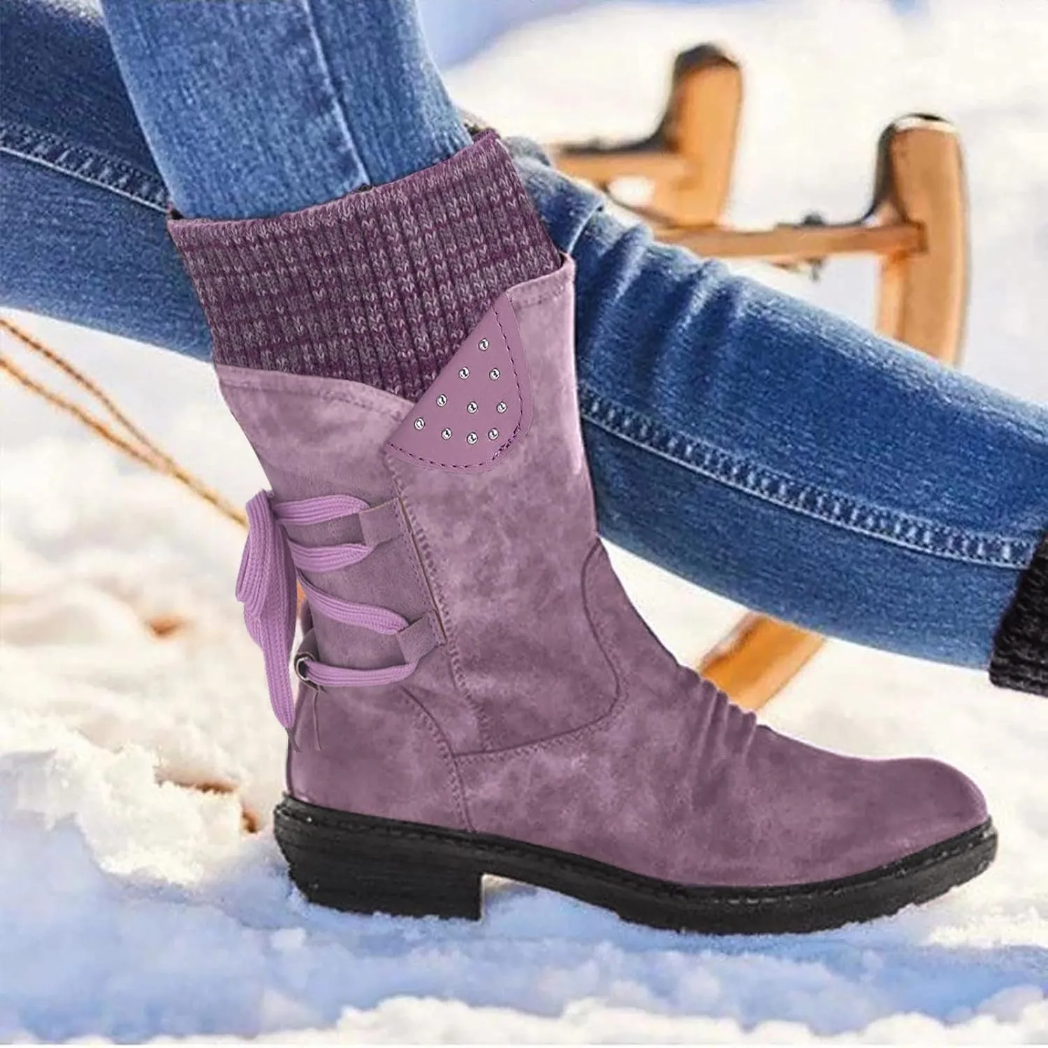 Slip on Winter Boots for Women Tall Womens Tall Waterproof Rubber Boots R Warm for Snow Women's Leather Winter Boots White Snow Boots Waterproof Calf Botas De Invierno Para Mujeres Bajitas