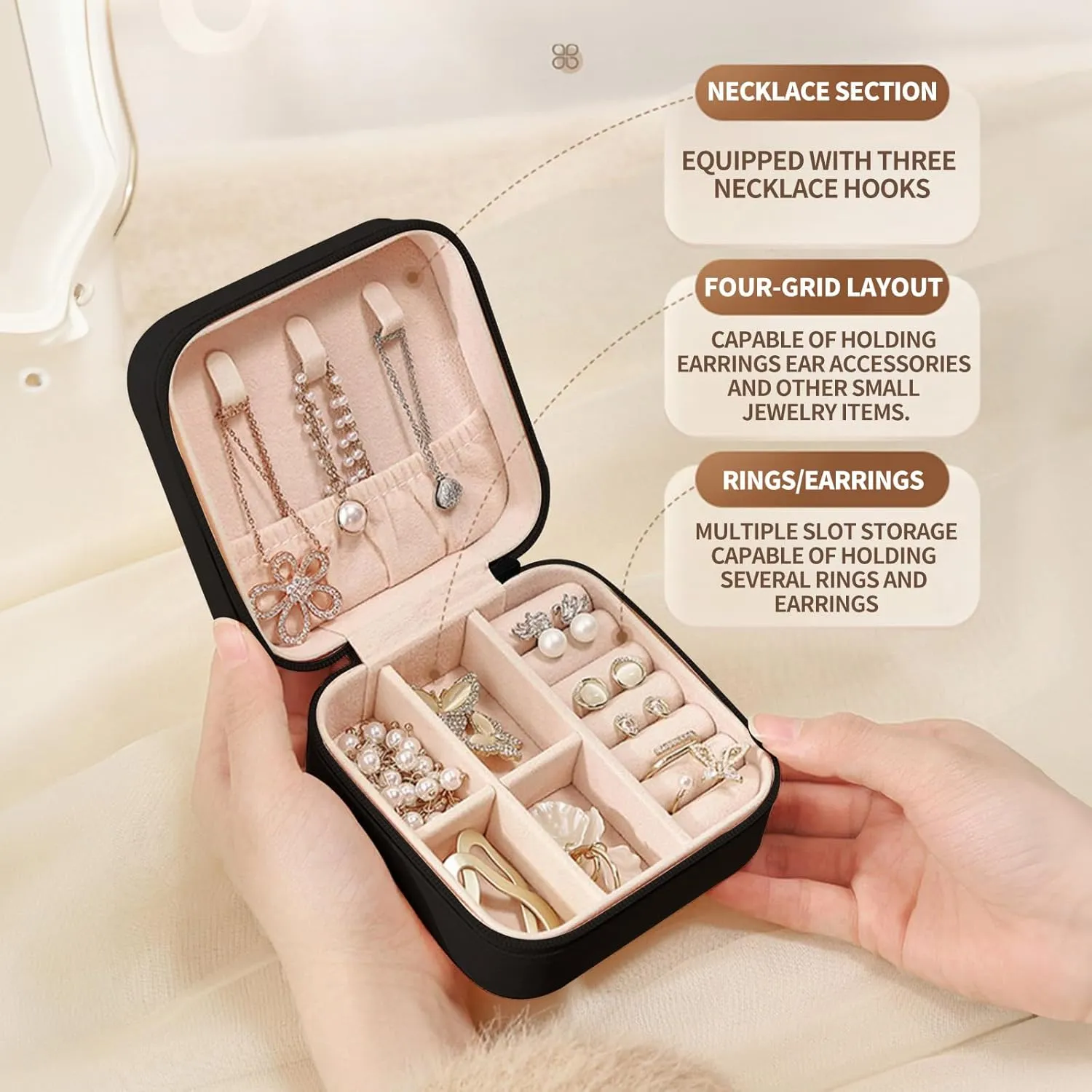 Small Jewelry Box Travel Jewelry Case Portable PU Leather for Girls Women Jewelry Organizer with Mirror, Storage Earring, Necklace, Rings, Abstract Art