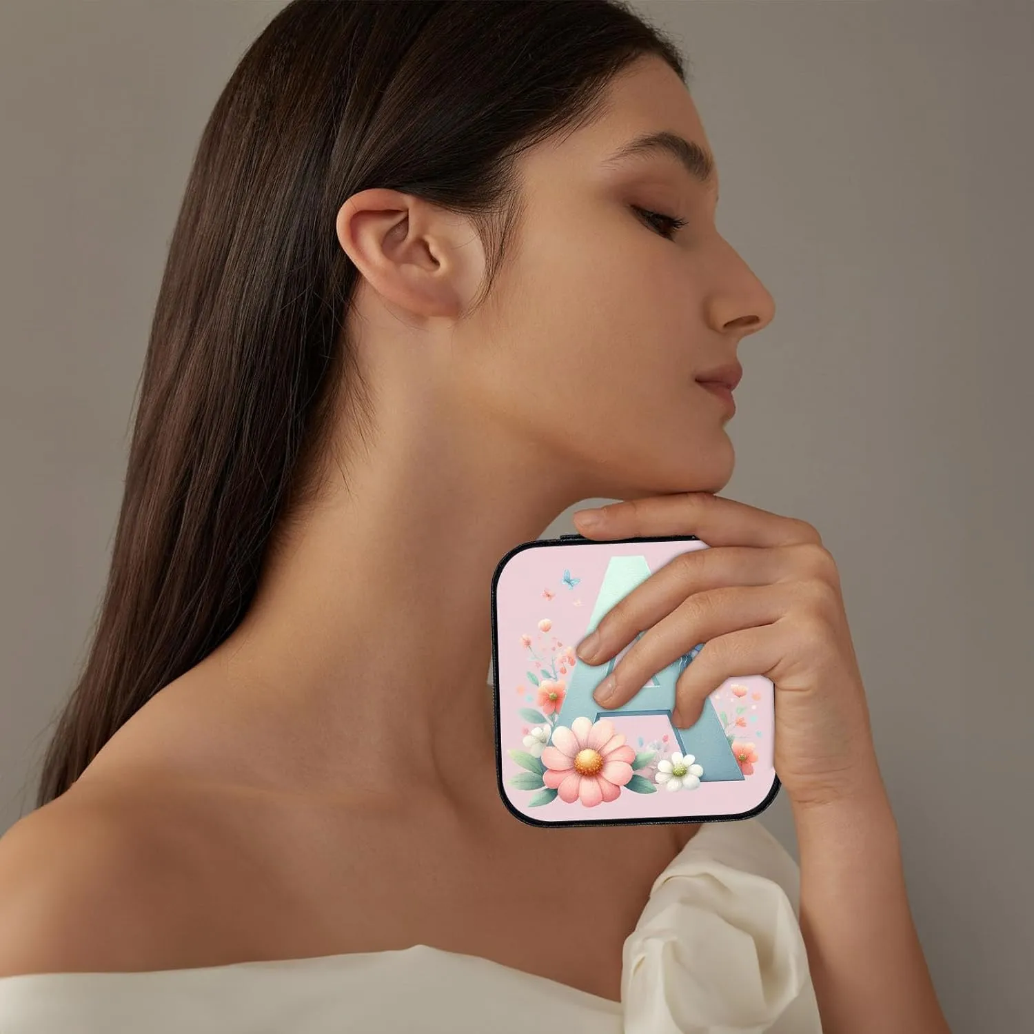 Small Jewelry Box Travel Jewelry Case Portable PU Leather for Girls Women Jewelry Organizer with Mirror, Storage Earring, Necklace, Rings, Floral A Alphabets