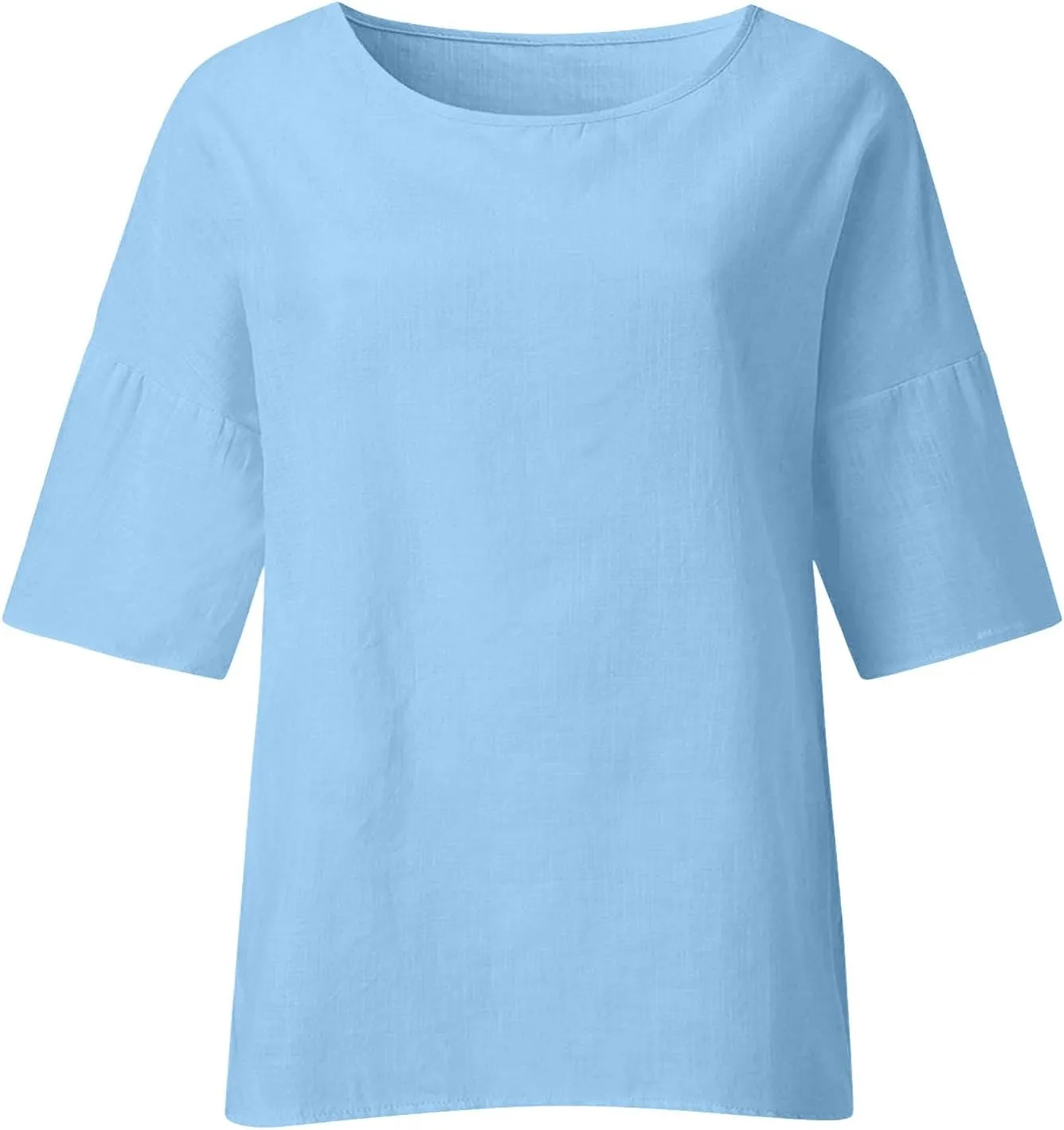 SMIDOW Womens Summer Tops 2023 Plus Size Cotton Linen Shirts Loose Fit 3/4 Sleeve Crewneck Blouses Dressy Casual